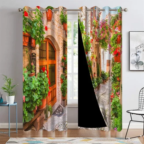 Vista 40 de Cortinas japonesas con pintura de tinta, monte Fuji, sol rojo, puesta de sol, hojas de bambú, cortinas de ventana para dormitorio, sala de estar
