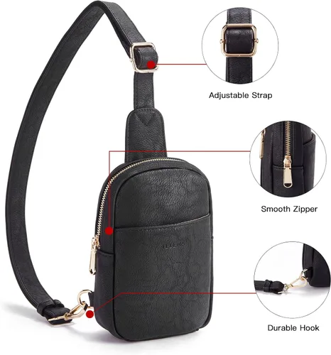 Vista 137 de Telena Riñonera pequeña para mujer, de cuero, cangureras, bolsa de pecho para mujer