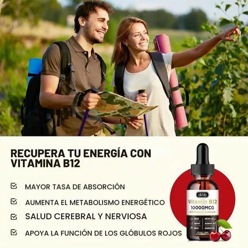Vista 2 de Complejo de vitamina B12 de 10000 mcg Suplemento sublingual triple líquido B-12 gotas Mezcla de metilcobalamina y adenosilcobalamina e hidroxo