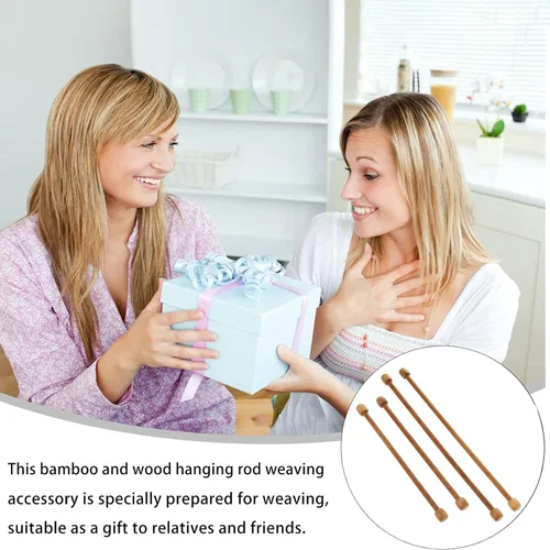 Vista 3 de EXCEART Varillas de bambú para colgar en la pared, 4 varillas de madera de 12.12 pulgadas para colgar en la pared, accesorios de tapiz