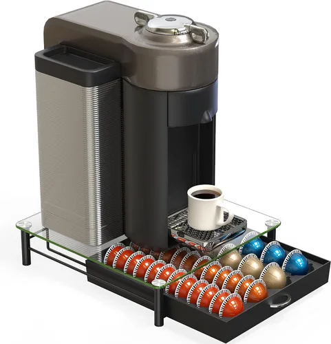Vista 6 de Deco Brothers cajón de almacenamiento con soporte para cápsulas Nespresso vidrio templado, VertuoLine