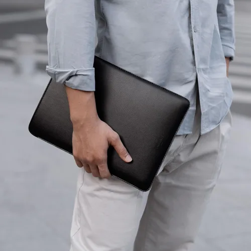 Vista 6 de Comfyable Funda para laptop de 13 pulgadas, compatible con MacBook Air M4 2025-2018 y MacBook Pro M2 2022 M1 2020-2016, funda de piel sintética Negro