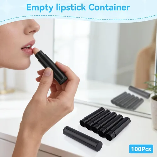 Vista 2 de Agatige 100 tubos de lápiz labial vacío de 0.2 fl oz, tubos de bálsamo labial negro de plástico portátil, tubos de lápiz labial, recipientes