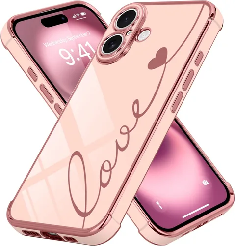 Vista 76 de LCHULLE Funda compatible con iPhone 12 para mujeres y niñas, bonito diseño de corazón de amor con enchapado de lujo, cubierta de TPU suave a prueba
