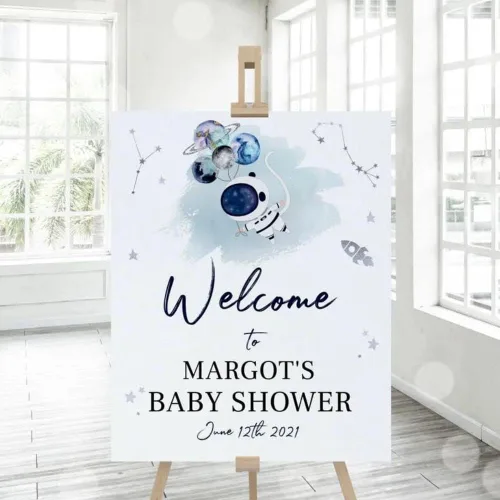 Vista 8 de Letrero personalizado para baby shower, cartel de bienvenida de elefante para baby shower, bienvenida de baby shower de elefante floral azul, Baby