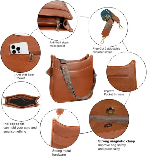 Vista 5 de KOGTLA Hobo Crossbody Leather Bags with Guitar Strap for Women