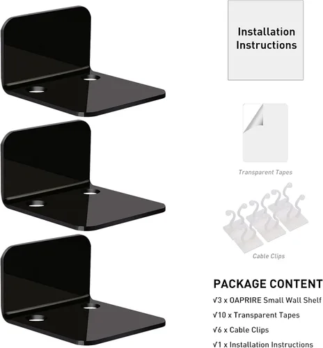 Vista 7 de OAPRIRE Juego de 3 estantes de pared flotantes de acrílico, sin taladros, con 10 cintas fuertes, estante adhesivo universal pequeño para cámaras