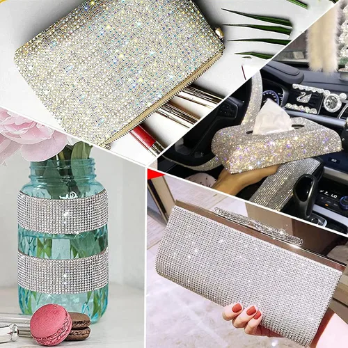 Vista 5 de 6 rollos de cinta de diamantes de imitación autoadhesiva con diamantes de imitación de 0.079 pulgadas (0.079 in) para manualidades, decoración de AB