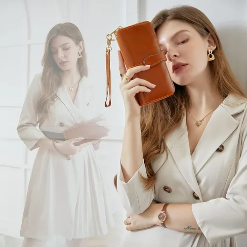 Vista 8 de Heshe Monederos vintage de cuero genuino para mujer bolso cruzado con asa superior bolso cruzado de diseñador para mujer y carteras largas con clip