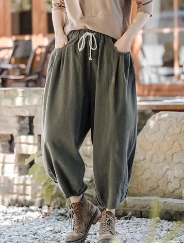 Vista 2 de Mordenmiss Pantalones holgados con cordón para mujer pantalones de pierna ancha pantalones casuales con cintura elástica