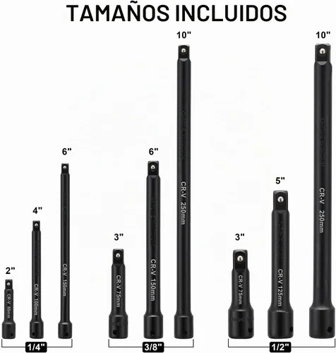 Vista 3 de Mayouko Juego de barras de extensión de 1/4", 3/8", 1/2", CR-V, 9 barras de extensión de enchufe para áreas estrechas y profundas