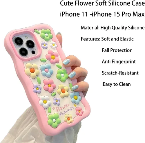 Vista 2 de Funda de silicona suave con diseño de flores coloridas de personajes de moda kawaii 3D para iPhone 12/iPhone 12 Pro de 6.1 pulgadas
