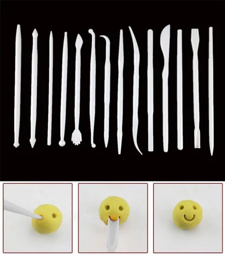 Vista 4 de yueton Juego de 14 piezas de plástico para manualidades de arcilla para modelar y esculpir (blanco)