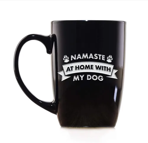 Vista 3 de Namaste At Home With My Dog, Taza de café con mensaje en inglés