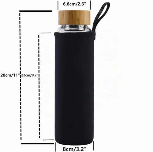 Vista 2 de sunkey Botella de agua de vidrio de 32 onzas de boca ancha con funda de bambú, botella de agua motivacional con marcador de tiempo, reutilizable