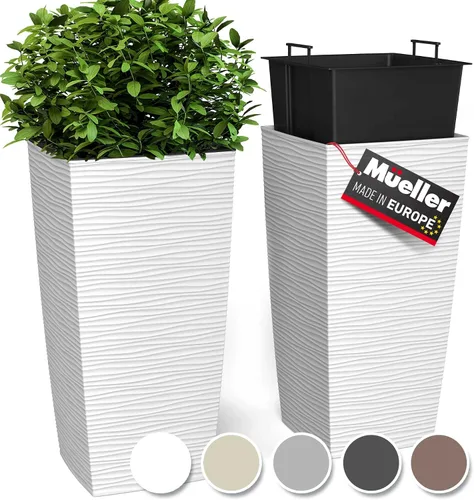 Vista 8 de Mueller Janska M-Resin - Macetero alto resistente, planta grande para interiores y exteriores, árbol, maceta de flores, juego de 2 piezas, 27.5 Beige