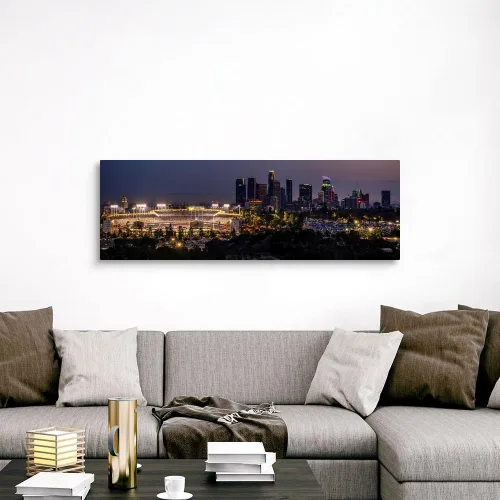 Vista 3 de Dodger Stadium and LA Skyline Lit Up at Canvas - Impresión artística de Los Ángeles