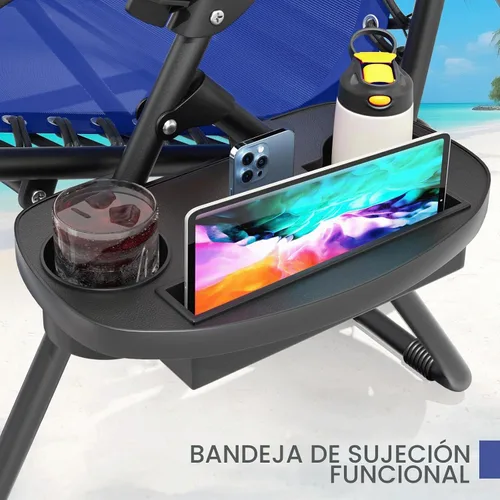 Vista 8 de Magshion Zero Gravity - Sillón reclinable plegable ajustable con portavasos bandeja lateral y almohada extraíble para reposacabezas, tumbona