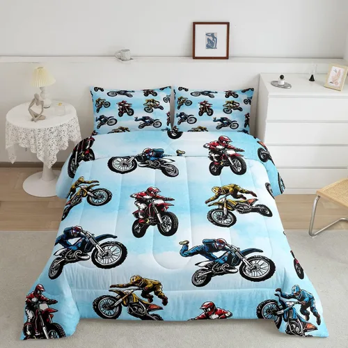 Vista 2 de Erosebridal Juego de ropa de cama de motocross tamaño individual, juego de edredón deportivo extremo para niños y adolescentes, edredón acolchado