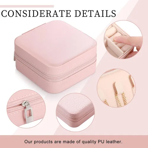 Vista 3 de Pequeñas cajas de cuero PU de joyería de viaje a granel para mujeres niñas, cajas de regalo de dama de honor, organizador de joyas portátil