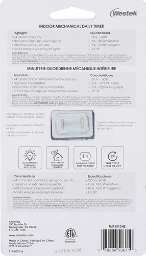 Vista 7 de Westek Temporizador mecánico diario TM1601DHB, salida única, color blanco