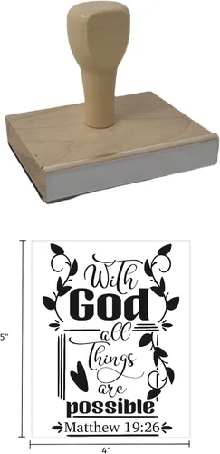 Vista 4 de Infusion with God All Things are Possible, sello de goma con cita bíblica, sello de madera de 5 x 4 pulgadas