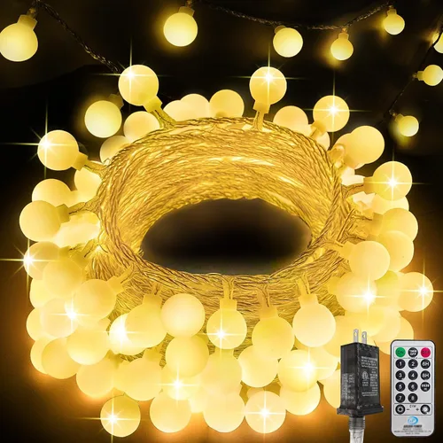 Vista 9 de LORRYTE Luces de Navidad marroquíes para exteriores operadas por batería, 60 LED de 36 pies, luces de globo de hadas con 8 modos de iluminación