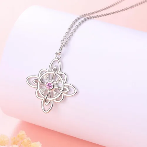 Vista 4 de FLYOW Collar de plata de ley 925 con circonita cúbica para el mes de nacimiento para mujer, regalo de cumpleaños
