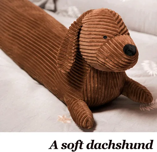 Vista 5 de Almohada gigante de felpa de perro salchicha de 19.6 pulgadas, cachorro lobo, peluche de animal de peluche para abrazar, manta de cuerpo largo