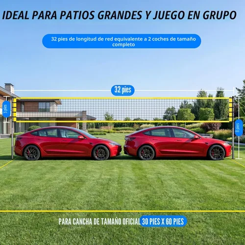 Vista 4 de Outdoor Volleyball Net Set for Backyard & Beach, 32FT Regulation Size, Easy Setup Adjustable Height Poles, Portable Net System with PU Volleyball
