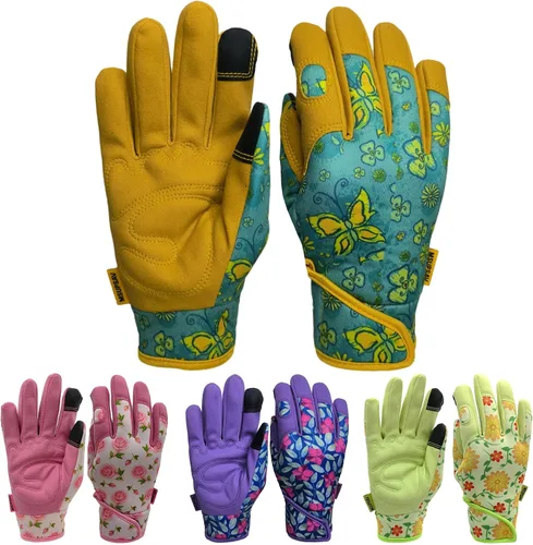 Vista 42 de Guantes de jardinería a prueba de espinas y resistentes a pinchazos con agarre, guante de jardín para mujer, regalos de cuero para trabajo