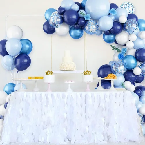 Vista 6 de Kit de arco de globos azules, kit de guirnalda de arco de globos azul marino y blanco con globos de confeti azul claro azul cromado, globos azules