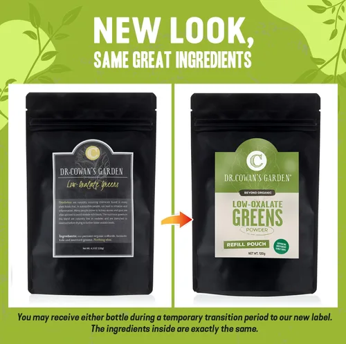 Vista 2 de Dr. Cowan's Garden Bolsa de repuesto de polvo vegetal de verduras de bajo oxalato - Beyond Organic Superfood Greens Polvo vegetal para bebidas