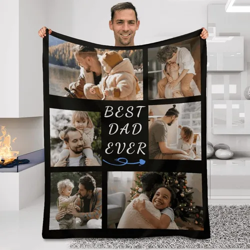 Vista 12 de Manta personalizada para el mejor papá, regalos personalizados para hombres, mantas personalizadas con fotos, texto para papá, marido, familia