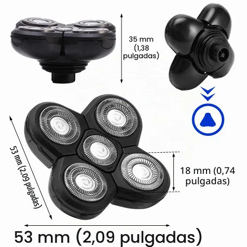 Vista 2 de 5 cabezales de afeitadora, 2 cabezales de afeitadora de repuesto para maquinilla de afeitar eléctrica, afeitadora calva, cabeza de afeitadora