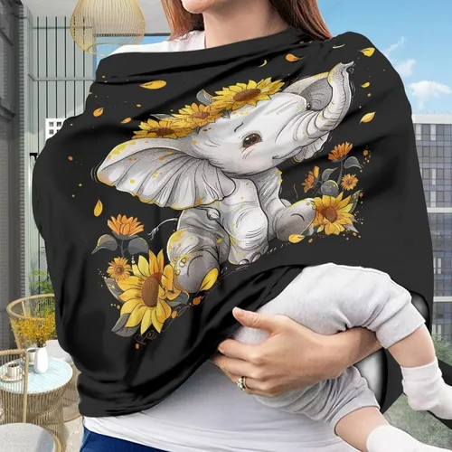 Vista 2 de ZFRXIGN Funda de asiento de automóvil de elefante y girasol, bufanda transpirable para lactancia, toldo multiusos para cochecito, silla alta