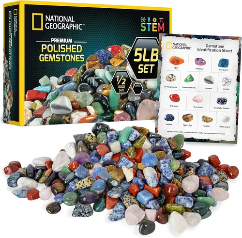 Vista 10 de National Geographic Piedras Pulidas Premium - 2 Libras de Piedras Pulidas y Cristales a Granel de 1/2 Pulgada, Más de 4500 Quilates, Kit de Rocas