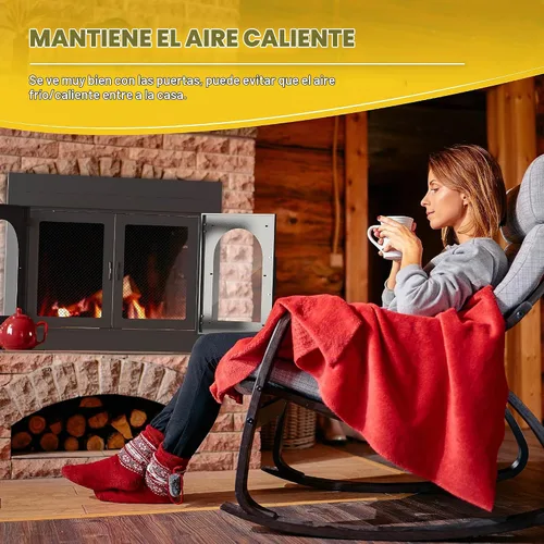 Vista 4 de TOCRETOARE Puerta de chimenea, puertas de lugares de fuego con pantalla y decoración de vidrio, protector de malla de hierro para chimeneas