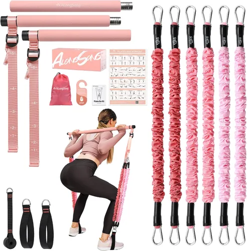 Vista 10 de Upgraded Pilates Bar Kit with Resistance Bands Natural Latex for Women & Men, Heavy-Duty Stainless Steel Multifunctional Yoga Pilates Stick for Home