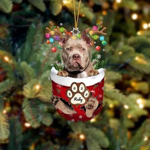 Vista 197 de Adornos personalizados de Pug cervatillo – Decoración personalizada para árbol de Navidad con patas de bolsillo de nieve