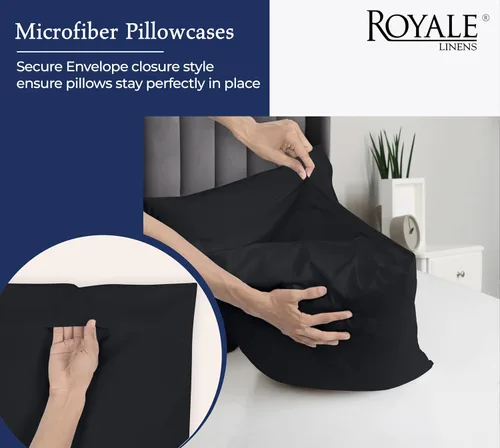 Vista 5 de Royale Linens Juego de 2 fundas de almohada Queen – Fundas de almohada de cama – 20 x 30 pulgadas – Fundas de almohada negras – 1800 microfibra