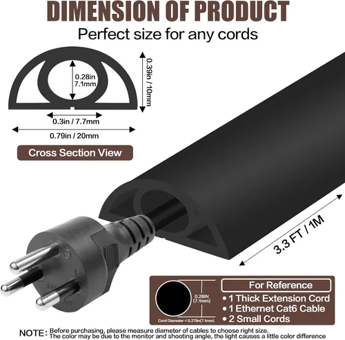 Vista 2 de Cubierta autoadhesiva para cables de suelo, gestión de cables de 3.3 pies, protector de tira de extensión para cables, evita tropiezos de cables