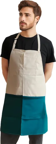 Vista 9 de Delantal de chef unisex de dos tonos profesional con 2 bolsillos para cocinar, asar y hornear, regalo