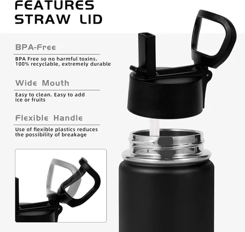 Vista 4 de Volhoply Botella de agua de acero inoxidable aislada de 14 onzas con tapa de pajita y funda de silicona, sin BPA, fácil de usar para niños y niñas