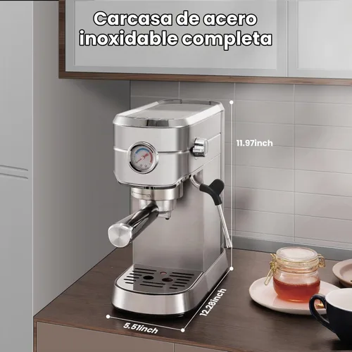 Vista 3 de Gevi Cafeteras comerciales de café expreso, cafetera profesional de 20 barras con espumador de leche, máquinas de café expresso de acero inoxidable