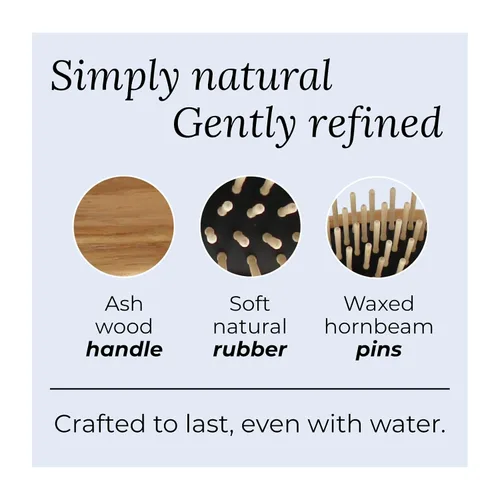 Vista 5 de TEK Cepillo rectangular de madera grande con dientes largos y redondeados en madera de fresno natural, ideal para desenredar, peinar y cuidar
