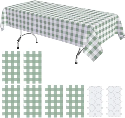 Vista 20 de Paquete de 2 manteles de plástico blanco, 108 x 54 pulgadas, manteles rectangulares desechables bohemios para bodas, pícnics y fiestas