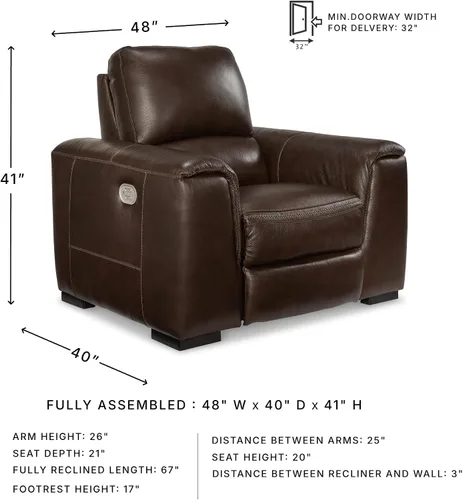 Vista 3 de Signature Design by Ashley Alessandro - Sillón reclinable eléctrico moderno con reposacabezas ajustable, color marrón oscuro