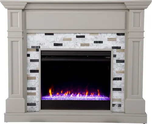 Vista 2 de SEI Furniture Birkover - Chimenea eléctrica que cambia de color con envolvente de mármol, gris/negro/blanco