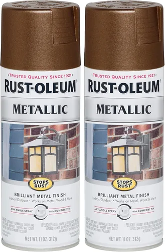 Vista 43 de Rust-Oleum 7274830 Pintura en aerosol metálica que detiene la oxidación, 11 oz, latón antiguo
